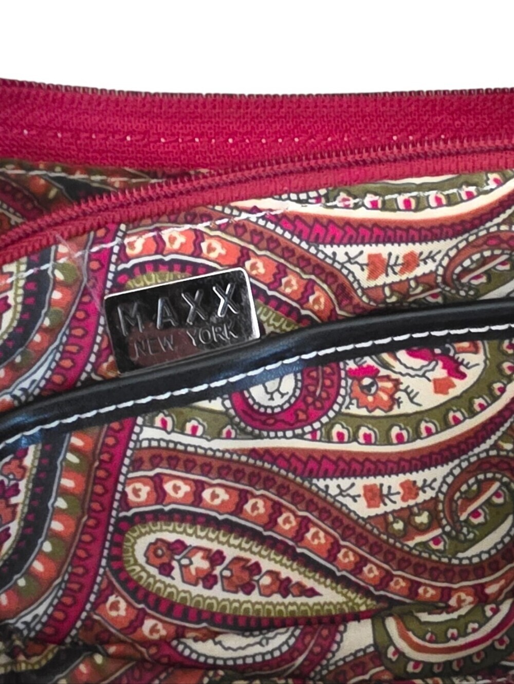 MAXX NY Large Red Microfiber with Black Trim Shoulder Bag - Picture 10 of 16